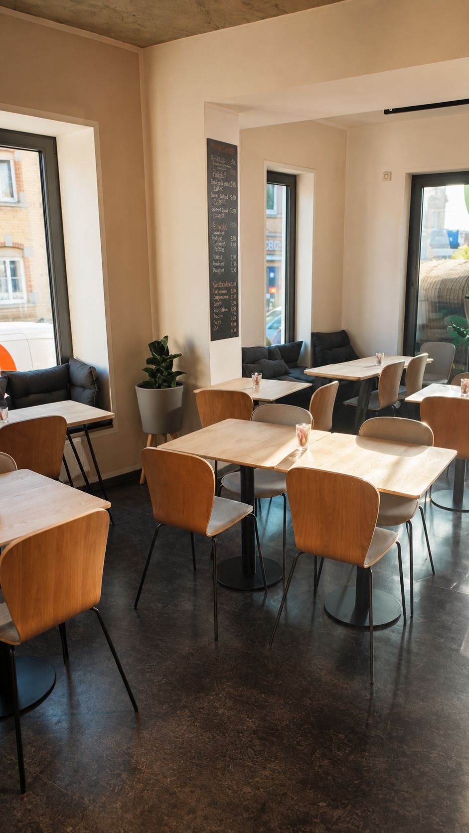 Heller Sitzbereich im Delikost-Bistro