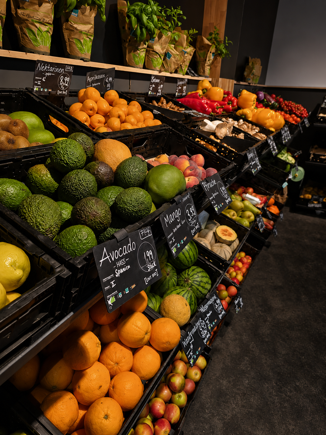 Avocados, Zitrusfrüchte und saisonales Gemüse